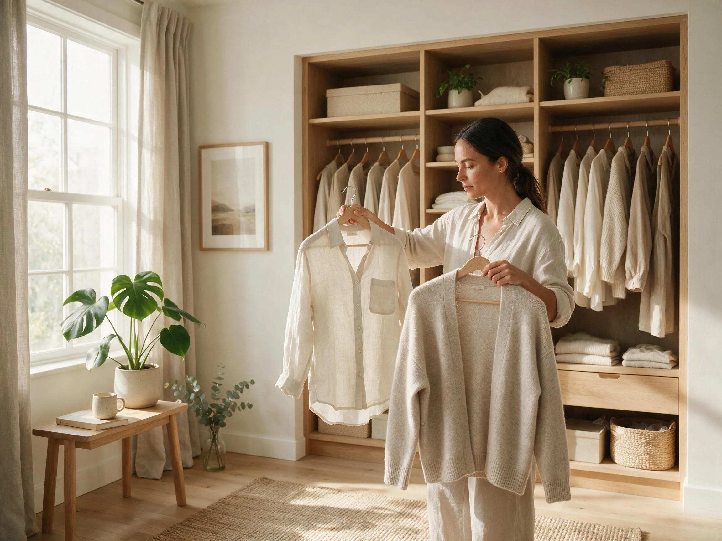 Mujer eligiendo su ropa con criterio y seguridad, resultado de un estudio de imagen — recreación ilustrativa