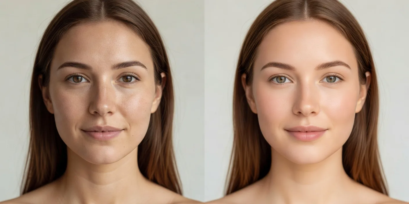 Comparación entre un rostro natural y una imagen retocada con filtro de belleza